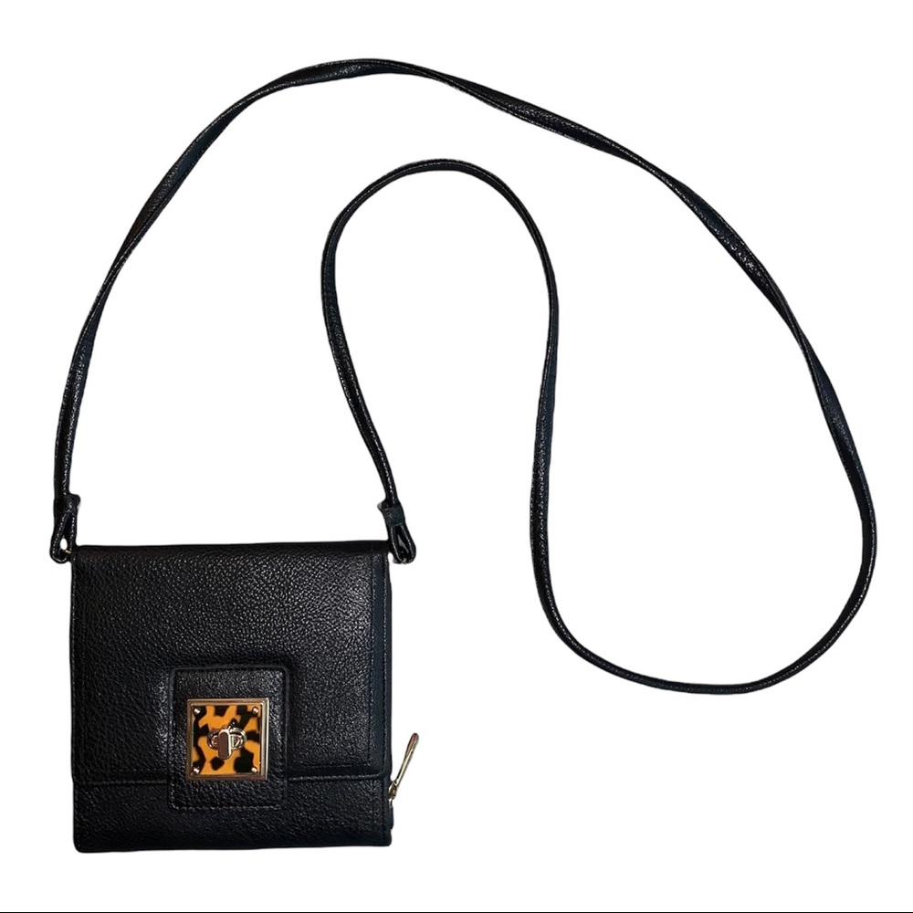 Vintage Liz Claiborne Black Faux Leather Cheetah Lock Mini Crossbody Bag